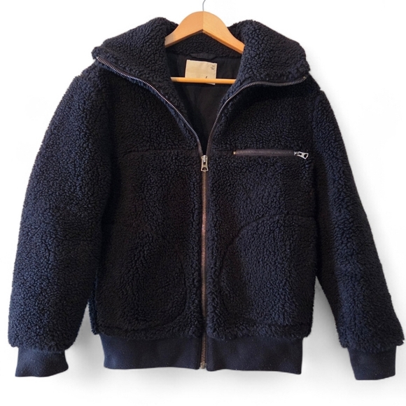 Aritzia Wilfred Free Winter Casual Funnel Neck Chunky Teddy Jacket Black Sz XXS - Picture 5 of 16